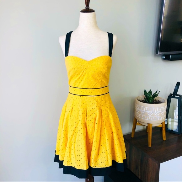 BEBE Eyelet Criss-Cross Fit and Flare Dress - Picture 1 of 5